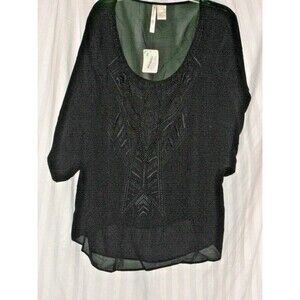 Sheer Black Beaded Cold Shoulder Blouse 3X Forgotten Grace